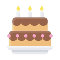 birthday or new born baby related birthday sweet and delicious cake with candle and plate vectors in flat style,