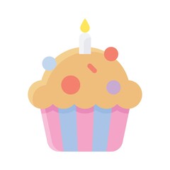 birthday or new born baby related birthday sweet and delicious cake with candle and topping cream vectors in flat style,