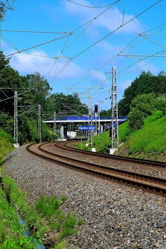 view of the entrance to the railway station on a double-track electrified railway line, Havirov, Czech Republic