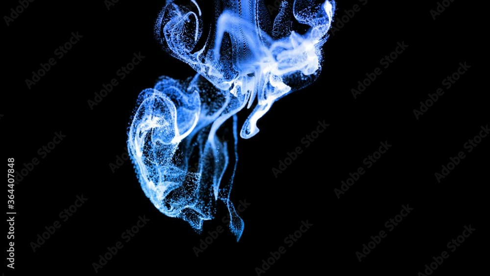 Poster abstract animation background of luminous blue particles, beautiful effect of glow particles in liqu