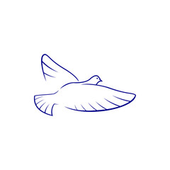 Dove symbol of piece and hope isolated bird. Vector flying pigeon silhouette, outstretched wings