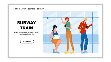 Subway Train With Passengers City Transport Vector