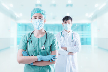 Medical Patient Healthcare and Doctor Occupation Concept, Medicine Physician Doctor Team in Hospital Clinic Health Care. Cardiologist Specialist Doctors Teamwork on Examining Patients Background.