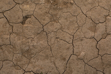 Dry cracked earth brown ground texture. No watering desert