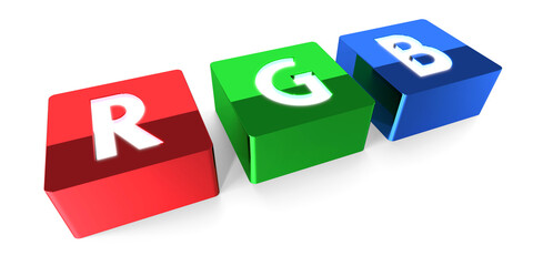 Fototapeta premium RGB letters - red, green, blue colors - 3D illustration