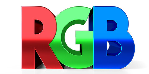 RGB typographical concept - red, green, blue colors - 3D illustration