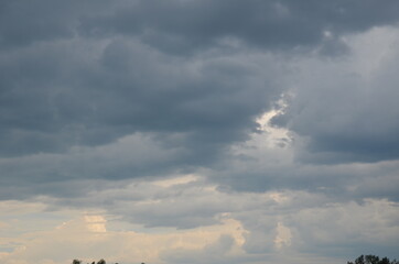 Stormy sky over the Ob river. Beautiful clouds