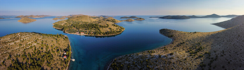 Panoramic aerial view of Telascica Nature park with Kornati islands, Croatia