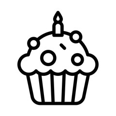 birthday or new born baby related birthday sweet and delicious cake with candle and topping cream vectors in lineal style,