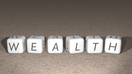 Wealth built by dice letters and color crossing for the related meanings of the concept by 3D rendering. illustration and money