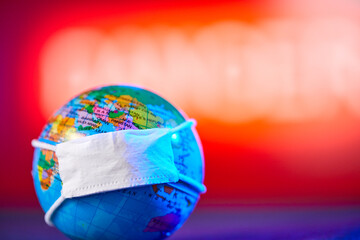  Surgical Face Mask and Globe model. Coronavirus Concept.