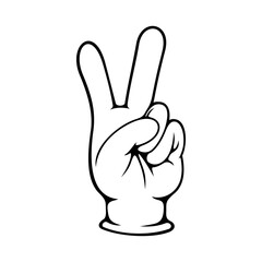 Peace sign isolated hand gesture. Vector winners symbol, two fingers raised up