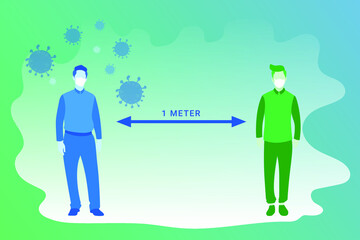 Social distancing, people protect from COVID-19 coronavirus. Vector flat illustration.