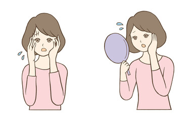 肌トラブルに慌てる女性