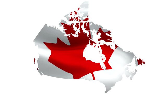 Canadian map flag Toronto waving in wind video footage Full HD. Canadian map Flag background for Victoria Day. Canada Flag Looping Closeup 1080p Full HD 1920X1080 footage. Canada Montreal country flag