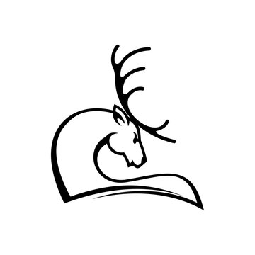 Outline silhouette of elk head isolated moose or deer profile. Vector black reindeer with antlers