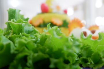 Lettuce used as a garnish on nasi tumpeng (tumpeng rice), Indonesian traditional food