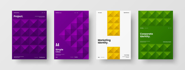 Company identity brochure template collection. Business presentation vector A4 vertical orientation front page mock up set. Corporate report cover abstract geometric illustration design layout bundle.