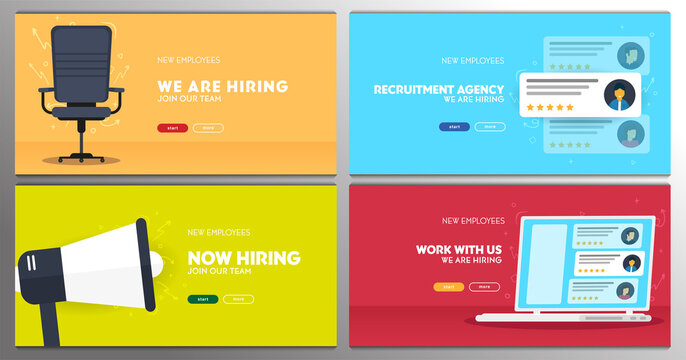 We are hiring. Set of Recruiting banners. Vector illustration.