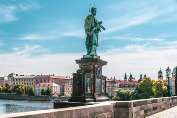 Fototapeta premium Scenic view of historical center Prague, Charles bridge, and buildings of the old town, Prague. is the capital and largest city in the Czech Republic, the 13th largest city in the European Union.