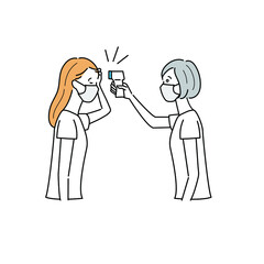 検温をしてもらう女性