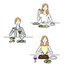 三食食べる女性
