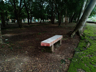 brick sitting chairs in a city park
