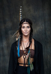 Portrait of a girl in the image of Pocahontas