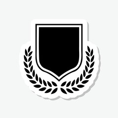 Badge and logo shield with a laurel wreath sticker isolated on gray background