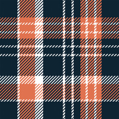 Plaid pattern design with blue, orange and white color. Vector graphic. Texture for jackets, shirt, skirt, clothes, dresses and other textile design
