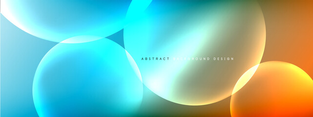 Vector abstract background liquid bubble circles on fluid gradient with shadows and light effects. Shiny design templates for text