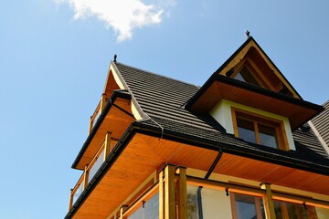 Modern building facade in Zakopane Style (or Witkiewicz Style) - an art style, most visible in architecture, inspired by the regional art of Poland's highland region known as Podhale