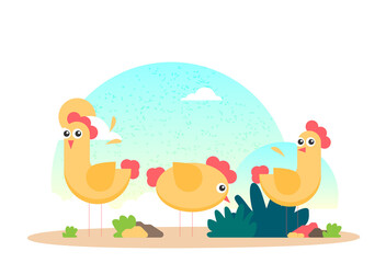 Obraz na płótnie Canvas Cartoon flat vector chicken funny set
