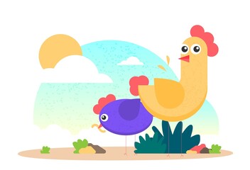 Obraz na płótnie Canvas Cartoon flat vector chicken funny set