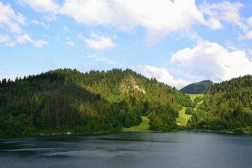 Lake Czorsztyn, man-made reservoir on the Dunajec river, southern Poland. It owes its existence to...
