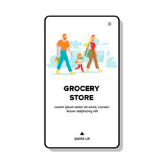 Family From Grocery Store With Bought Food Vector