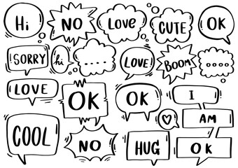 0126 hand drawn background Set of cute speech bubble eith text in doodle style