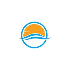 Water Wave with sun Logo Template. vector Icon illustration