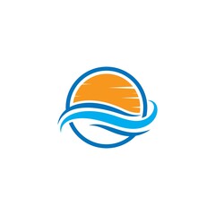 Water Wave with sun Logo Template. vector Icon illustration