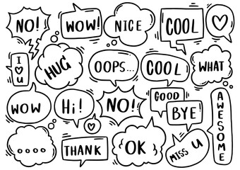 0126 hand drawn background Set of cute speech bubble eith text in doodle style