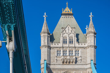 Closeup of Tower Bridge (south tower) in London
