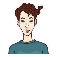 Vector Cartoon Character - Young Woman with Short Hair