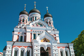 The Alexander Nevsky Cathedral (Aleksander Nevski cathedral) is an orthodox cathedral. It was built in a typical Russian Revival style between 1894 and 1900 in Tallinn, Estonia - obrazy, fototapety, plakaty