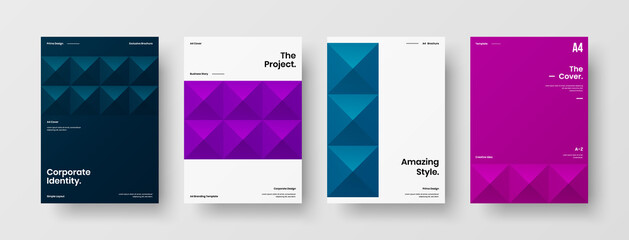 Company identity brochure template collection. Business presentation vector A4 vertical orientation front page mock up set. Corporate report cover abstract geometric illustration design layout bundle.