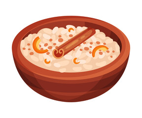 Rice Milk Pudding with Cinnamon and Lemon Peel as Cuban Dish Vector Illustration