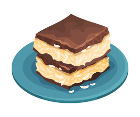 Sponge Cake with Cream as Cuban Dessert Vector Illustration
