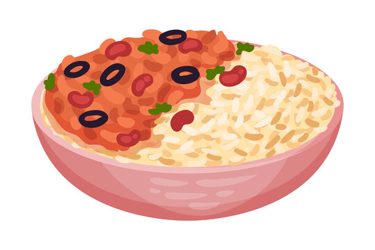 Cooked Minced Beef With Rice As Cuban Dish Vector Illustration