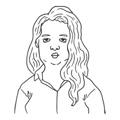 Vector Outline Character - European Young Woman.