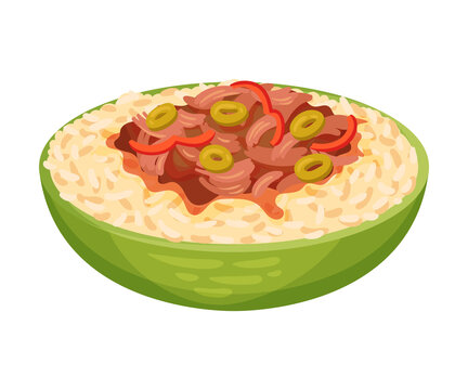 Stewed Beef And Rice As Cuban Dish Vector Illustration