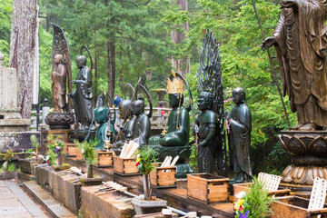 Jizo Statues at Okunoin Cemetery in Koya, Wakayama, Japan. Mount Koya is UNESCO World Heritage Site- Sacred Sites and Pilgrimage Routes in the Kii Mountain Range.